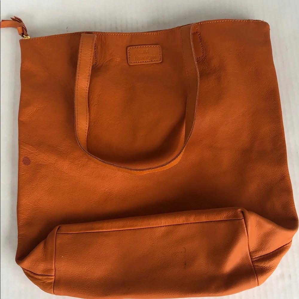 Pumpkin Leather Zippered Travel Shopping Tote JM New York